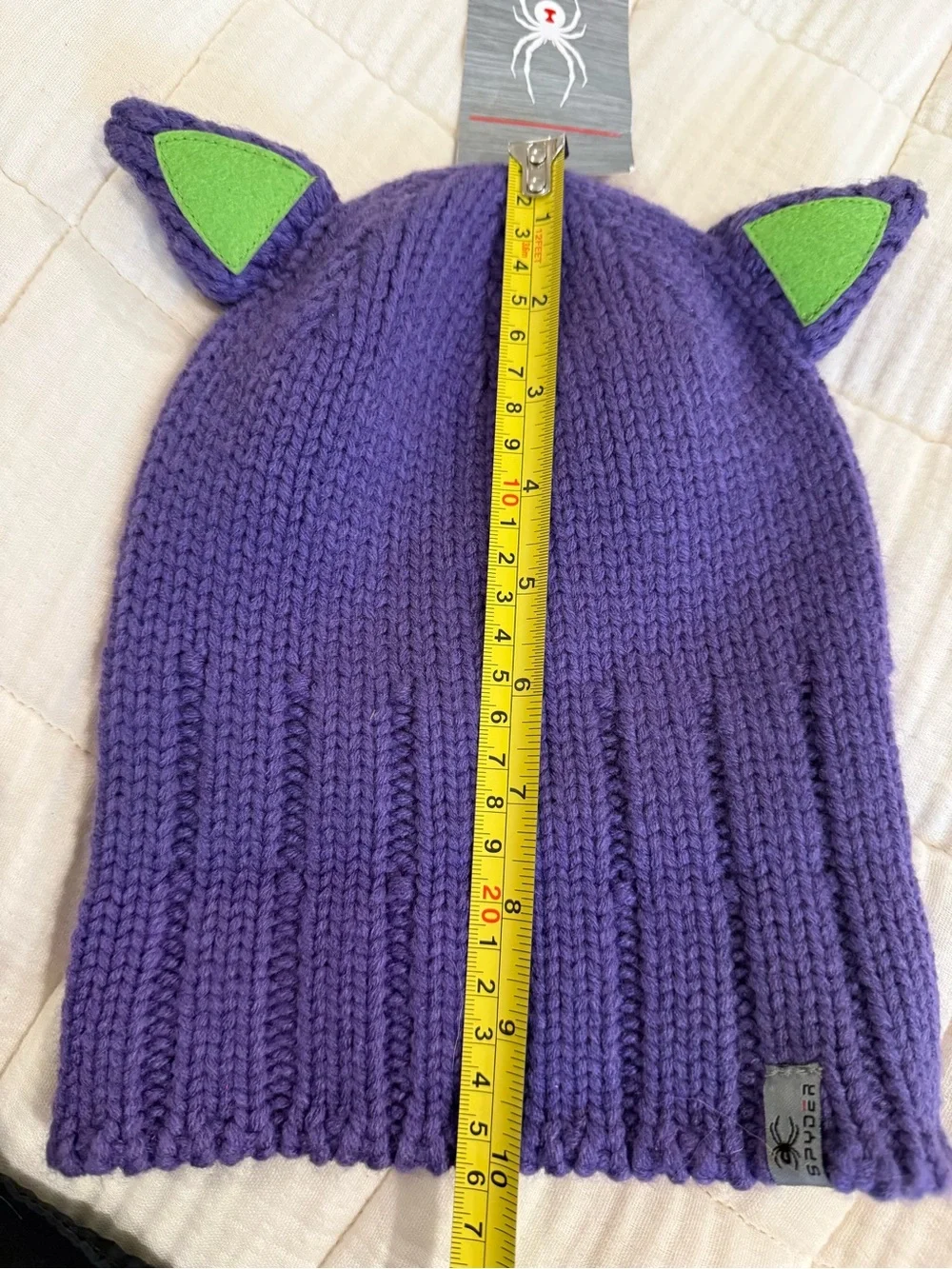 NWT | Spyder | Kids One Size | Bitsy Knit Cat Ear Beanie - Purple and Green